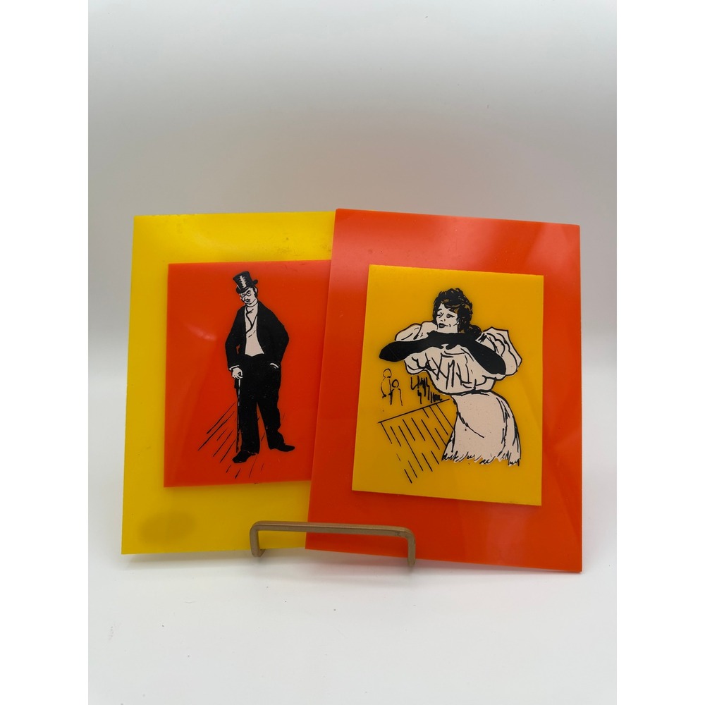 Vintage Serlen Creations Lucite Wall Art Set Orange Yellow Acrylic Mid Century